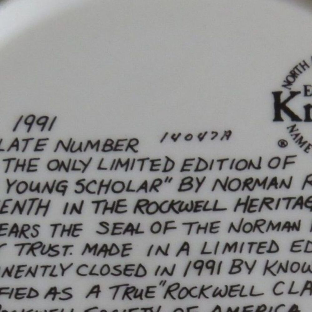 Norman Rockwell Ltd Edition 1991 "The Young Scholar" Collector's Plate EUC - Picture 3 of 3